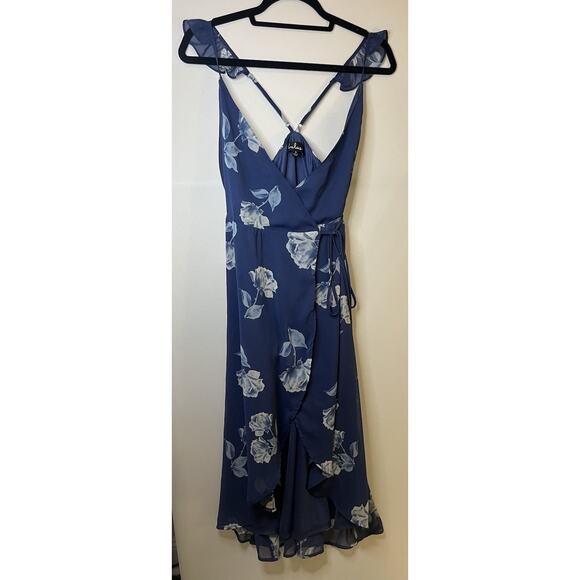 Lulus Women's Blue Floral Print Faux-Wrap Dress Size Small - Picture 5 of 8